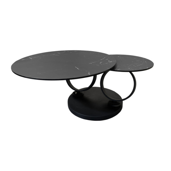 Table basse ronde plateaux en céramique marbré et pieds métal noir - URSULE
