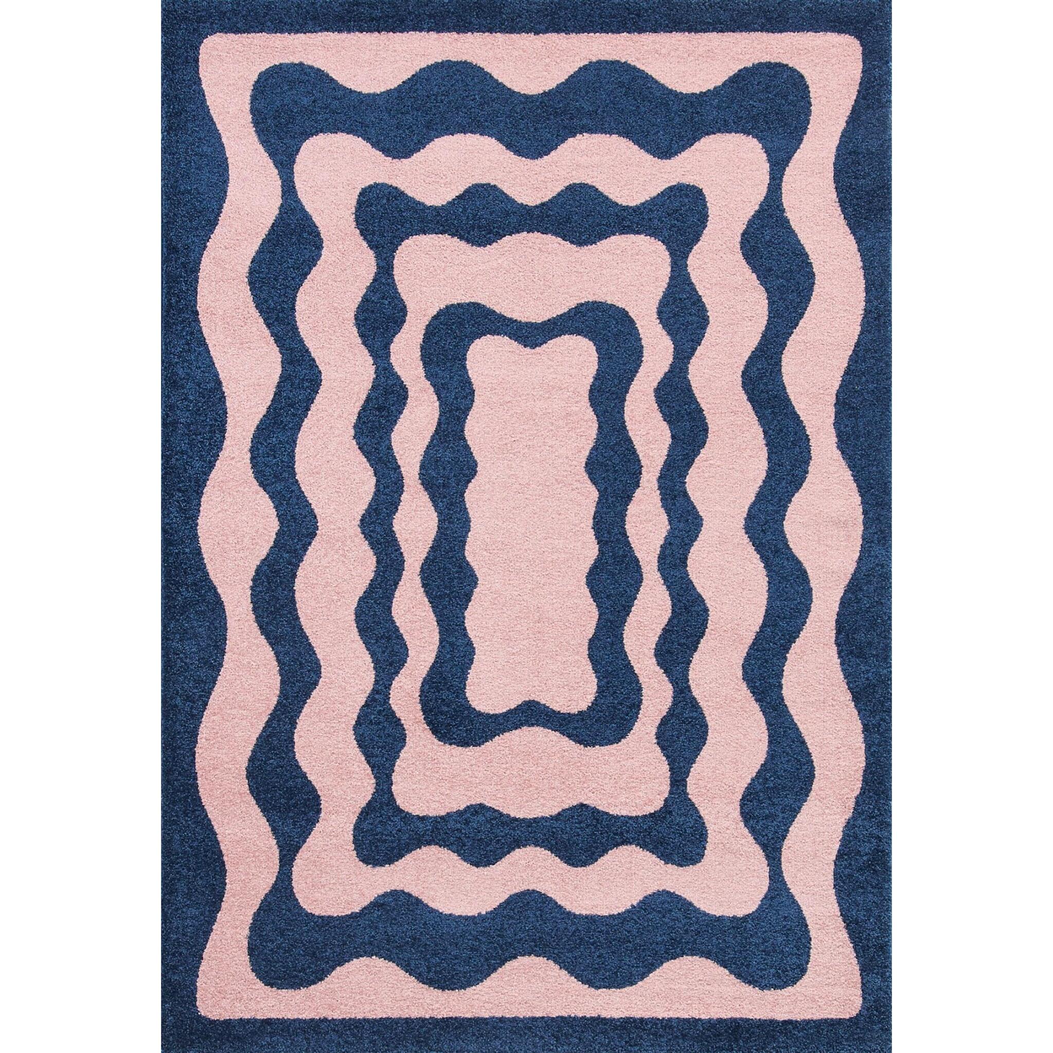 GROOVY - Tapis coloré style seventies - Confortable et moelleux - Bleu