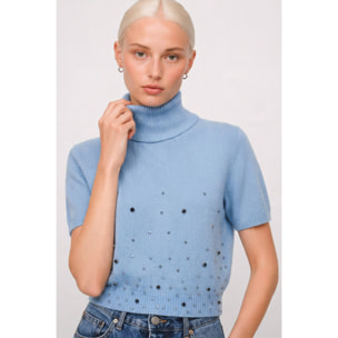 Kocca - Maglia dolcevita a maniche corte in angora con applicazioni Donna