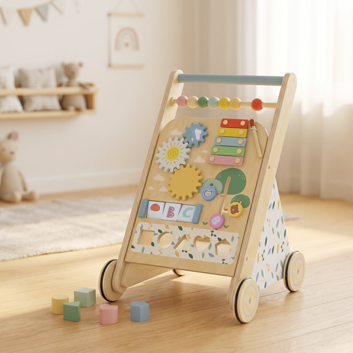 Chariot de marche multi-activités bois - trotteur bois - modèle natural fun