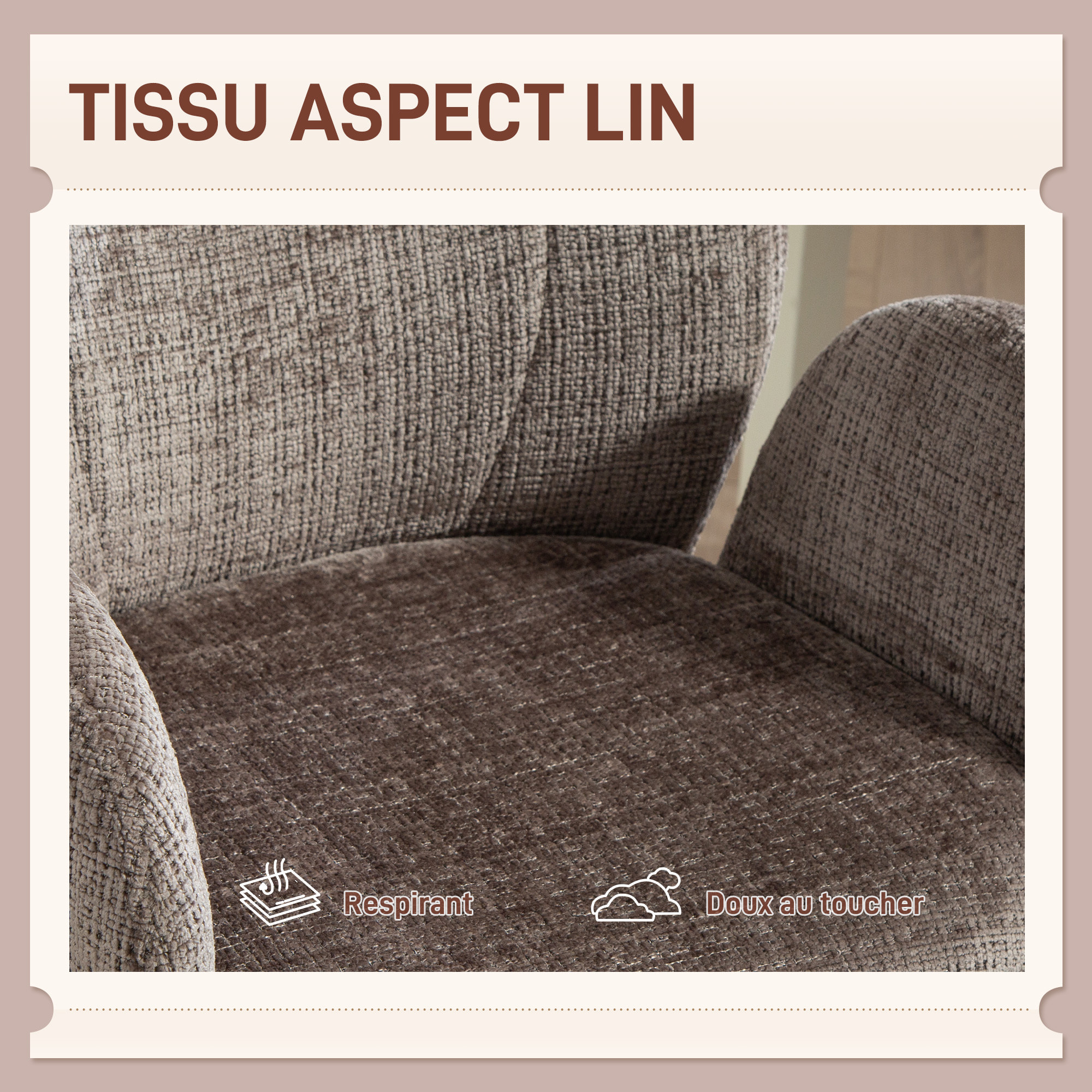 Chaise de bureau ergonomique pivotante à retour auto dossier enveloppant accoudoirs courbés tissu marron