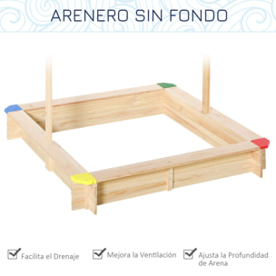 Arenero de Madera para Niños con Techo Toldo Ajustable 120x120x120cm para Jardín