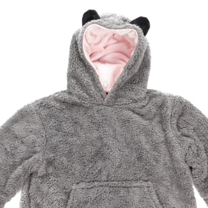 Peluche convertible en sudadera de felpa extrasuave, 60x47cm. Bolsillo frontal tipo canguro. Diseño Oso Panda