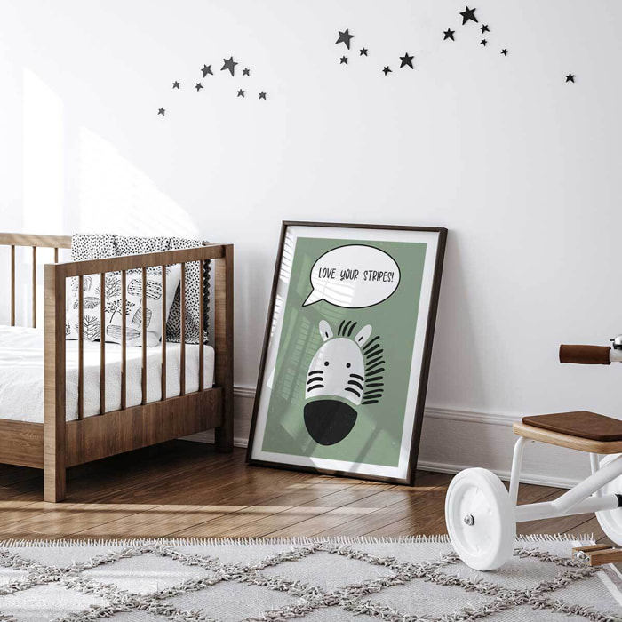 Affiche enfant zebre Affiche + cadre en bois - Noir
