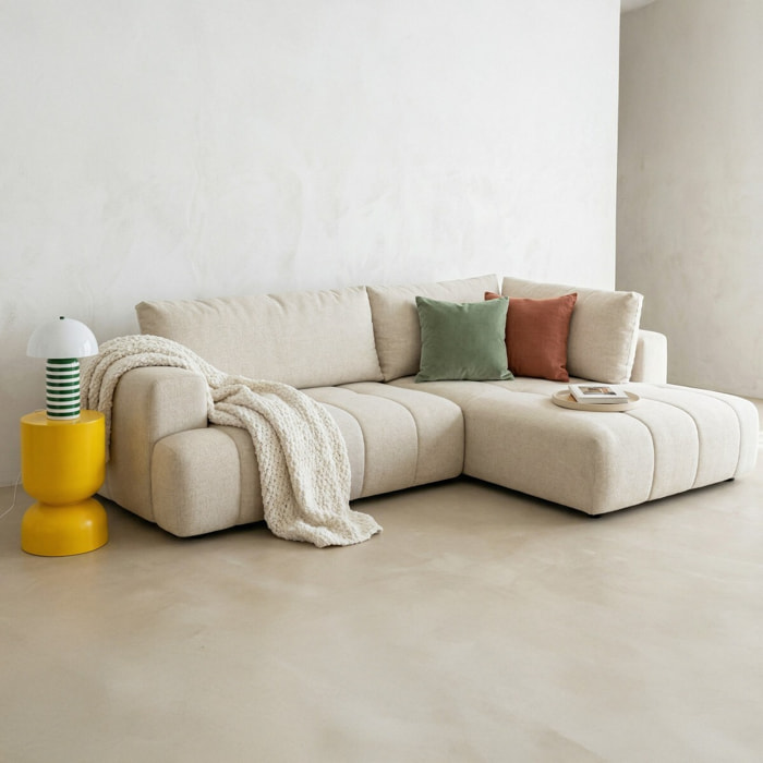 Canapé d'angle droit convertible 4 places en tissu chenille - ouverture rapide - BRERA