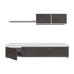 Parete attrezzata Amir, Mobile da soggiorno porta TV, Composizione set salotto, Set salotto con pensile, 200x41h43 cm, Bianco e Ossido