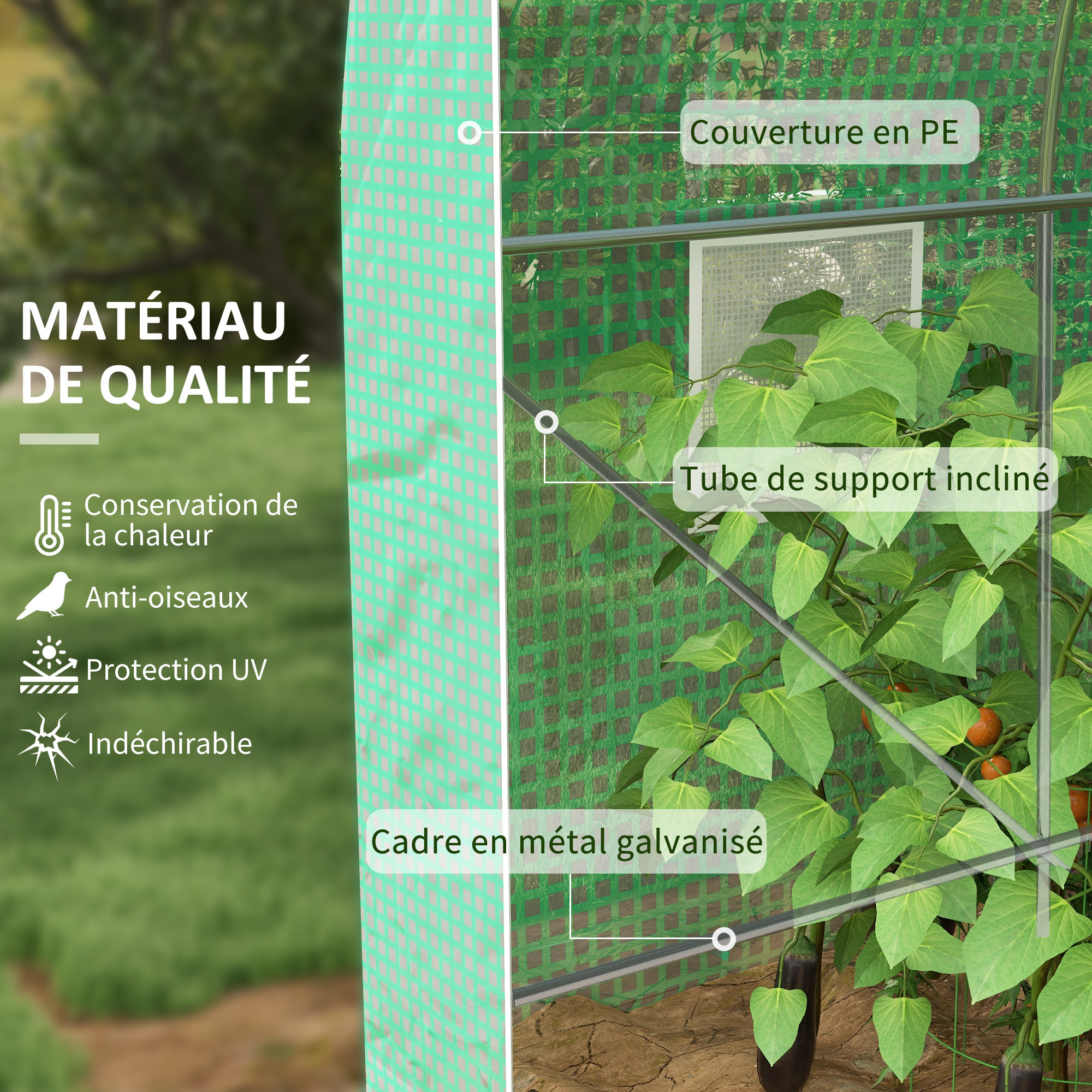 Serre de jardin tunnel surface sol 6 m² châssis tubulaire renforcé vert