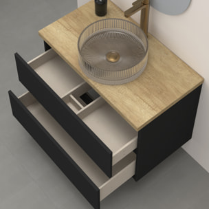 Conjunto de Baño Kub | 80 cm Negro | Dos Cajones | Lavabo de Cristal | No incluye Espejo | Mueble Montado | Alday