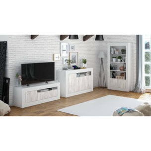 Credenza Thornton, Madia moderna a 3 ante, Buffet da soggiorno con scomparti, Madia da salotto, Mobile Porta TV, cm 144x42h87, Bianco