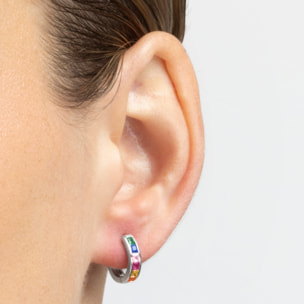 Pendientes de 12mm de diámetro con Circonita Multicolor acabados en rodio