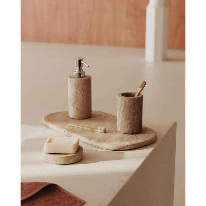 Kave Home - Portasapone in travertino beige