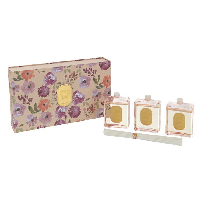 J-Line huile parfumée + bâtons Happiness Blooms - Rainbow Reef - verre - rose - boîte de 3
