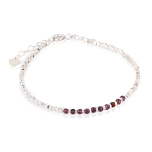 Pulsera de plata con diseño de piedras naturales moradas, detalles en plata de ley 925 y cierre de resorte.