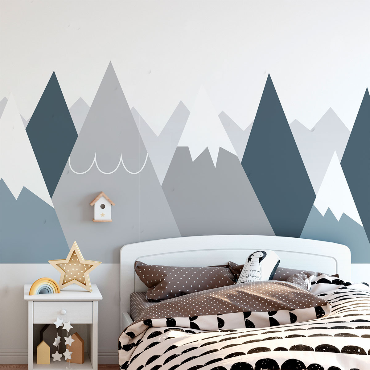 Stickers muraux enfants - Décoration chambre bébé - Autocollant Sticker mural géant enfant montagnes scandinaves ANOUKA