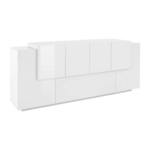 Credenza Gennaro, Madia da cucina a 7 ante, Buffet da soggiorno, Madia da cucina, 100% Made in Italy, cm 200x45h86, Bianco lucido