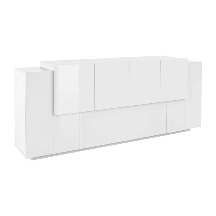 Credenza Gennaro, Madia da cucina a 7 ante, Buffet da soggiorno, Madia da cucina, 100% Made in Italy, cm 200x45h86, Bianco lucido