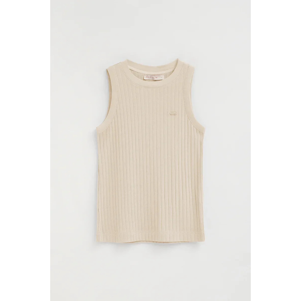 Camiseta sin mangas beige de canalé con logo Polo Club