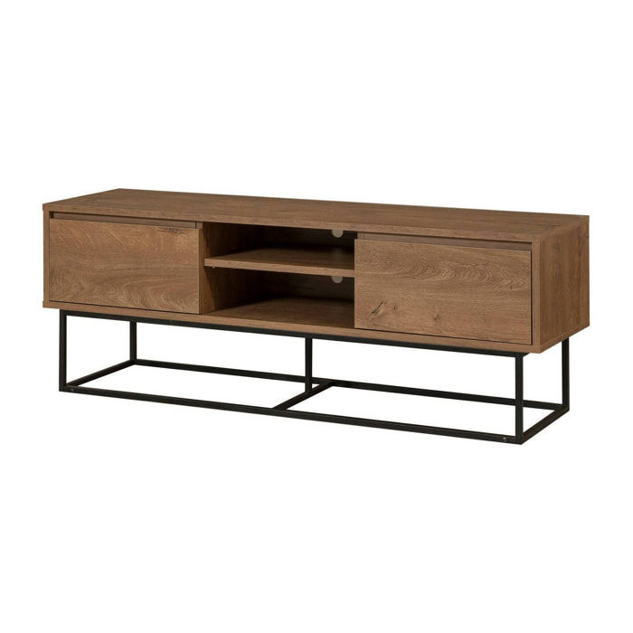 Mobile porta TV Dpicon, Credenza da soggiorno, Armadio basso per TV, Base parete attrezzata, 140x40h50 cm, Noce e Nero