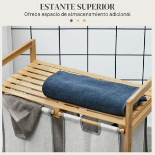 Cesto para Ropa Sucia de Bambú Cesto de la Ropa Sucia con 2 Bolsas Extraíbles y Estante Carga 20kg 2x40,6L para Baño Dormitorio 64x33x73 cm Natural