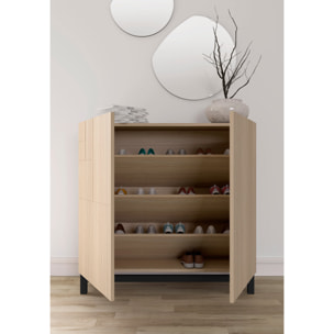 Zapatero Copenhague melamina nogal claro patas negro 90x90x27 cm