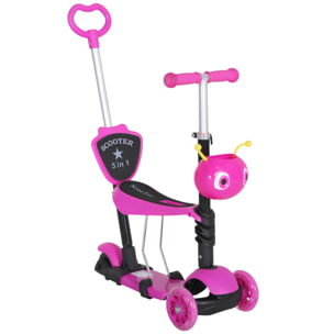 3 en 1 Patinete para Niños de +18 Meses o Scooter de 3 Ruedas con Asiento Extraíble Manillar Mango de Empuje Altura Ajustable 62x25x72,5 cm