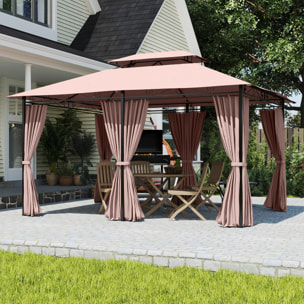 para Jardín 3x4 m Pérgola de Jardín Gazebo con Doble Techo Paredes Laterales Resistente al Agua Carpa para Exterior Terraza Patio Caqui