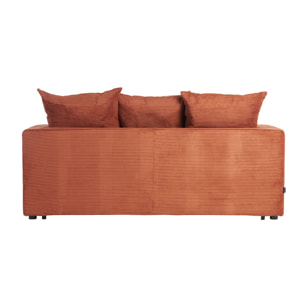 Canapé convertible 3 places en tissu velours côtelé terracotta avec matelas 13 cm BACIO