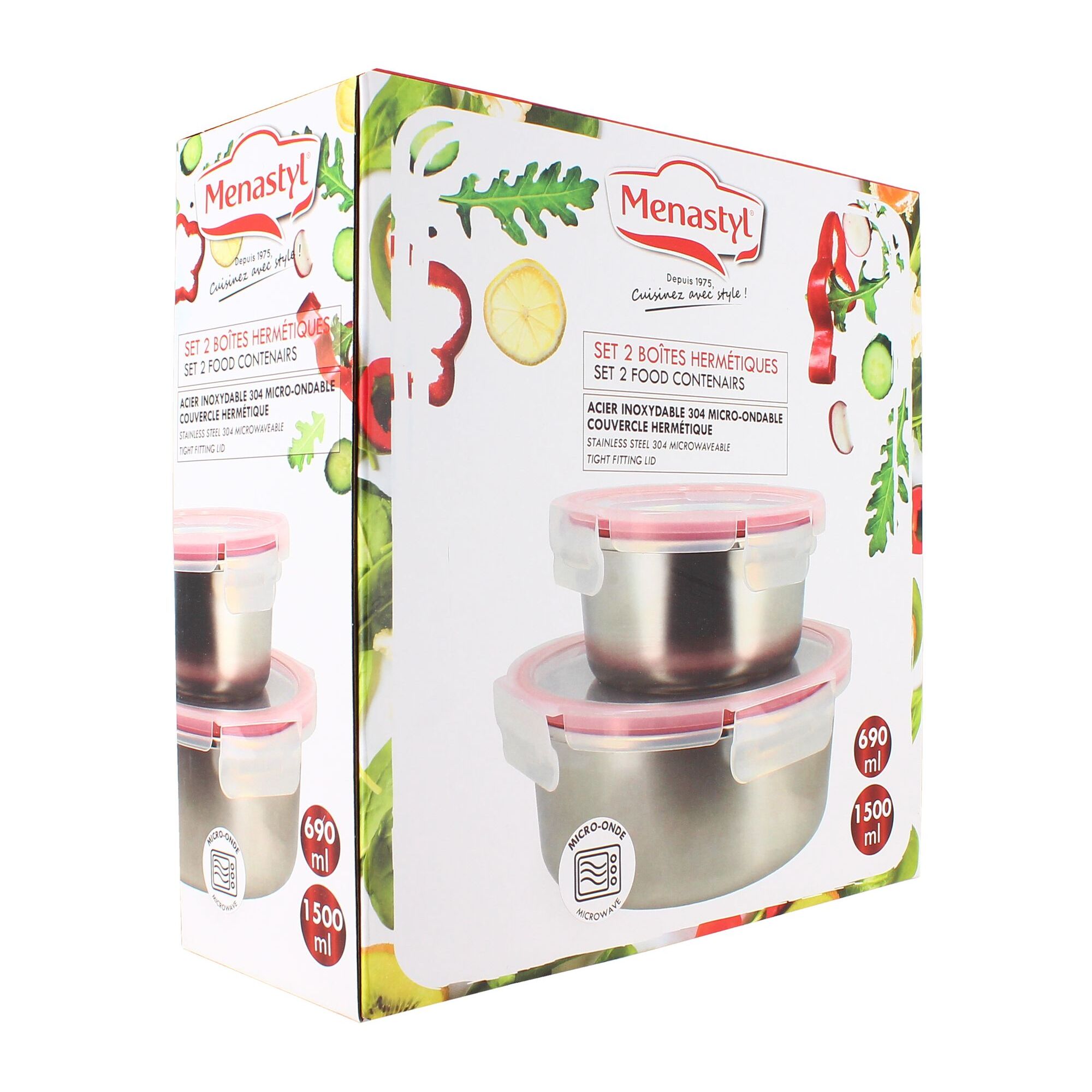 Lot de 2 boîtes hermétiques en acier inoxydable