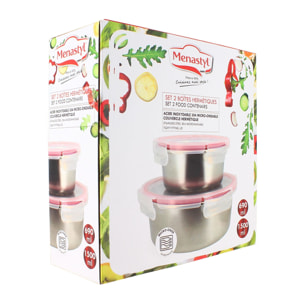 Lot de 2 boîtes hermétiques en acier inoxydable