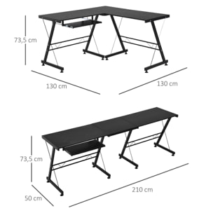 Mesa de Ordenador PC 2 Tipos en Forma de L 210x50x73,5cm Negro