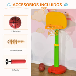 Canasta de Baloncesto Infantil con Altura Ajustable 2 Pelotas e Inflador +3 Años