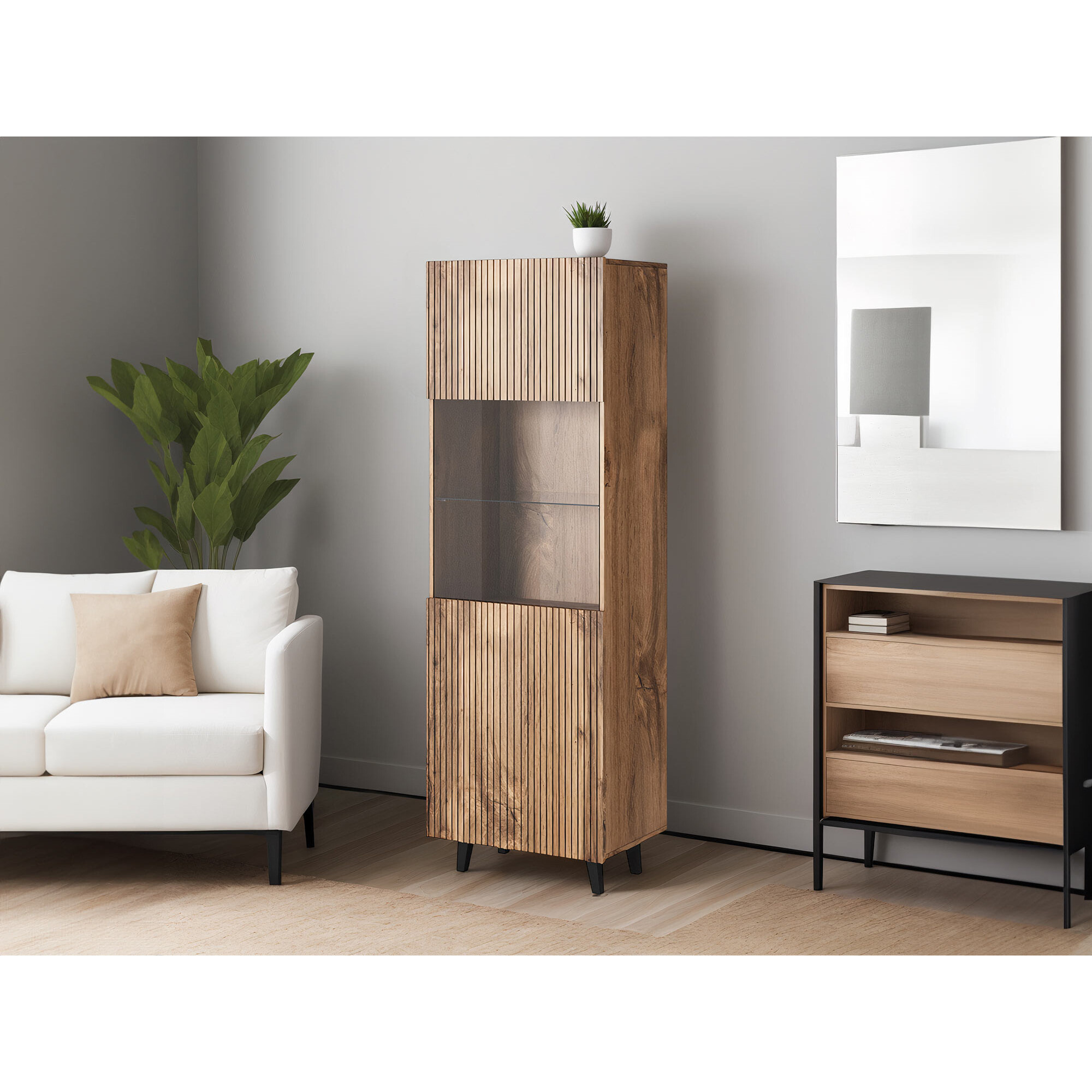 Come - vitrine - effet bois - 1 porte - 60x182 cm - Bois