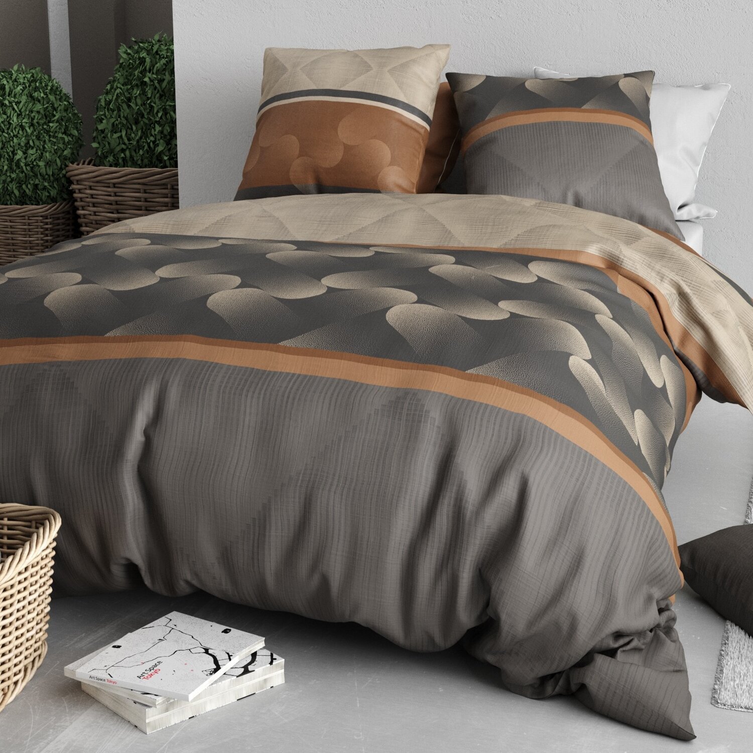 Parure housse de couette imprimé 100% coton - jaspe - marron