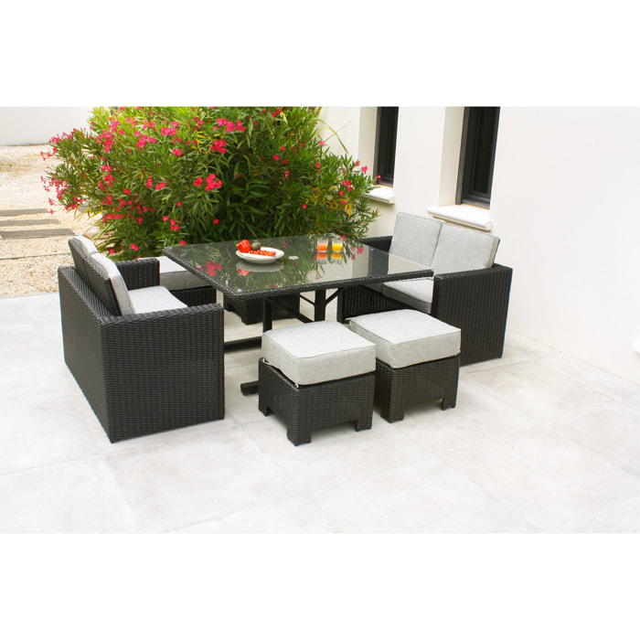 OCEANE - Ensemble repas de jardin encastrable 8 places en résine tresséee