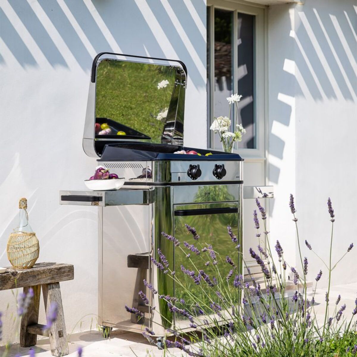 Plancha gaz ENO Enosign 65 inox 2 brûleurs sur chariot, 56x40 cm