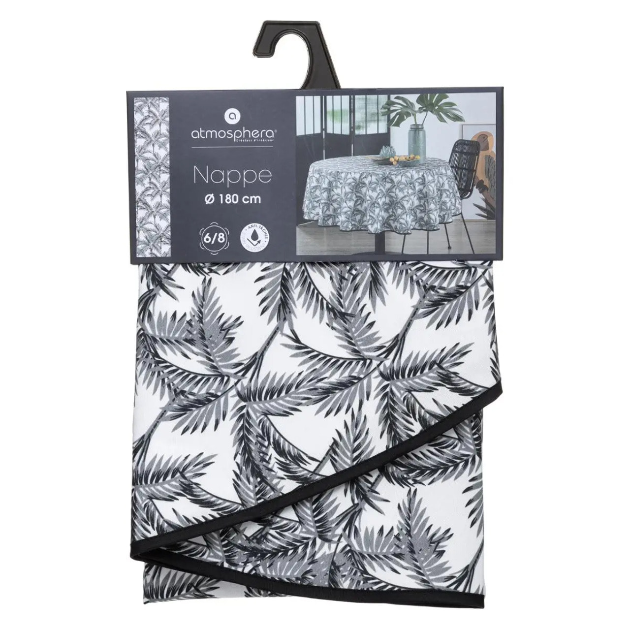 Nappe anti-tache "Palmier" gris ardoise D180cm
