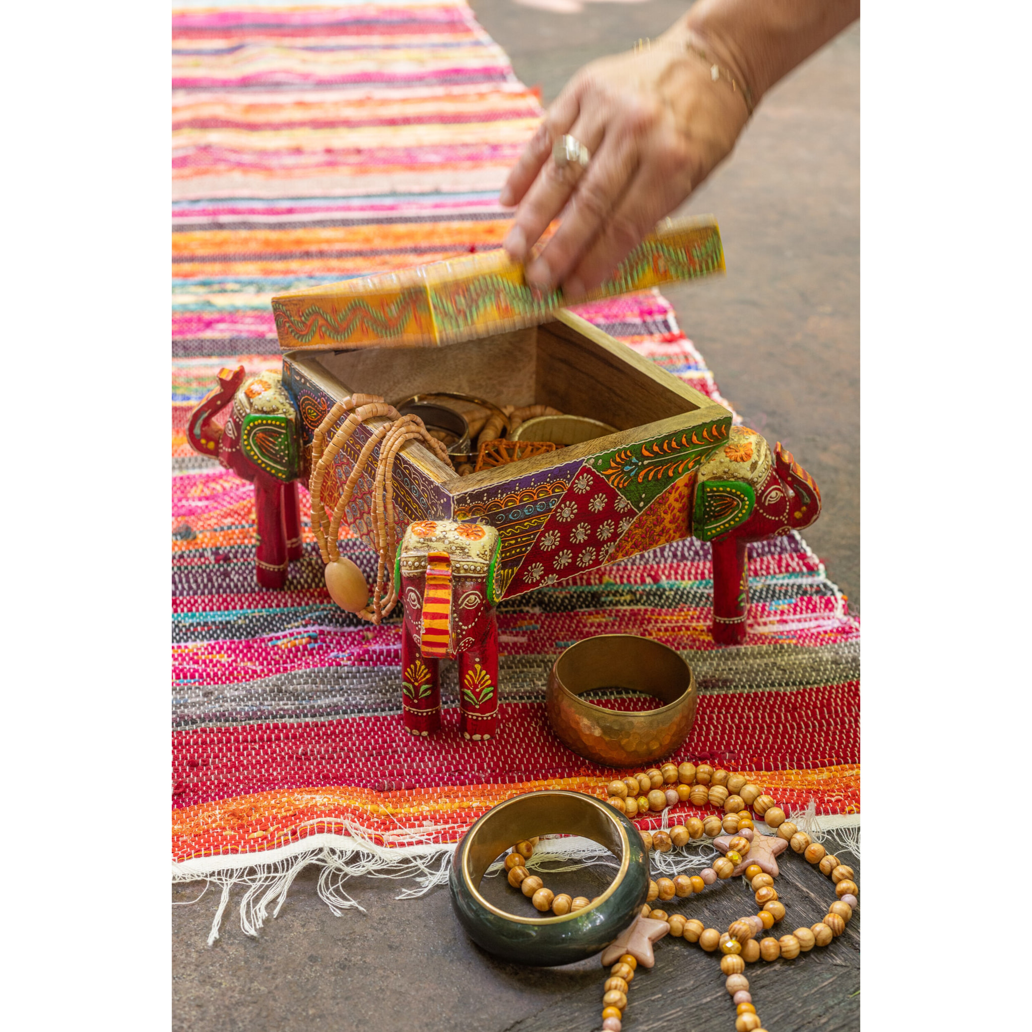 J-Line Boite Elephant Pied Delhi Bois De Manguier Mix