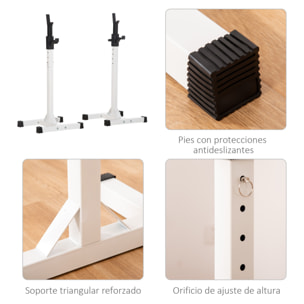 Soporte para Barras de Pesas Ajustable Estante de Acero para Levantamiento de Pesas Carga Máx. 150 kg Entrenamiento en Gimnasio Hogar 52x48x105-160 cm Blanco