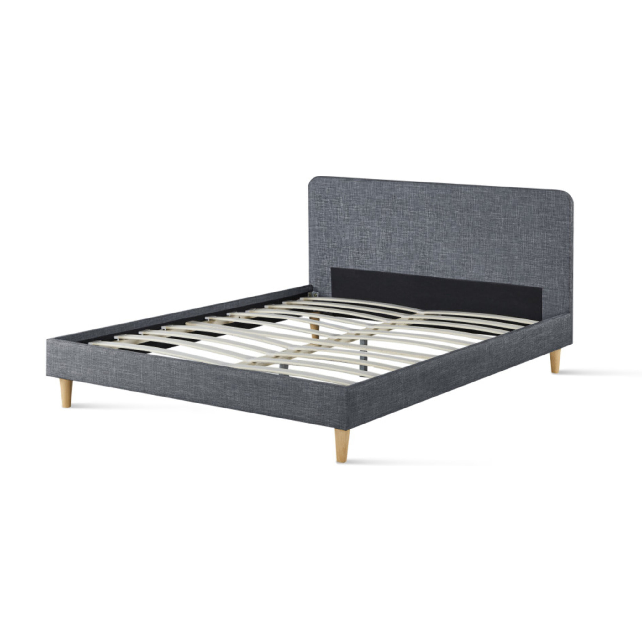Lit Evy 160x200cm tissu gris pieds bois