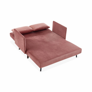 Canapé convertible en velours - Panam - 2 places scandinave. pieds bois foncé. vieux rose. banquette. dossier inclinable