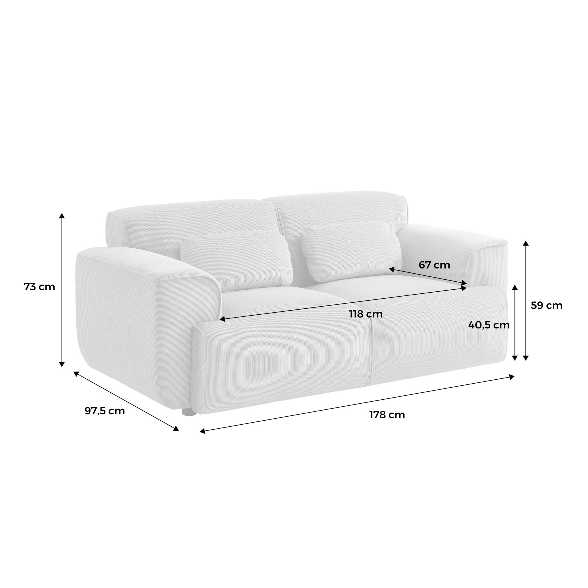 Canapé Wallas. 2 places. tissu velours côtelé gris foncé L 180 x P 98 x H 73cm