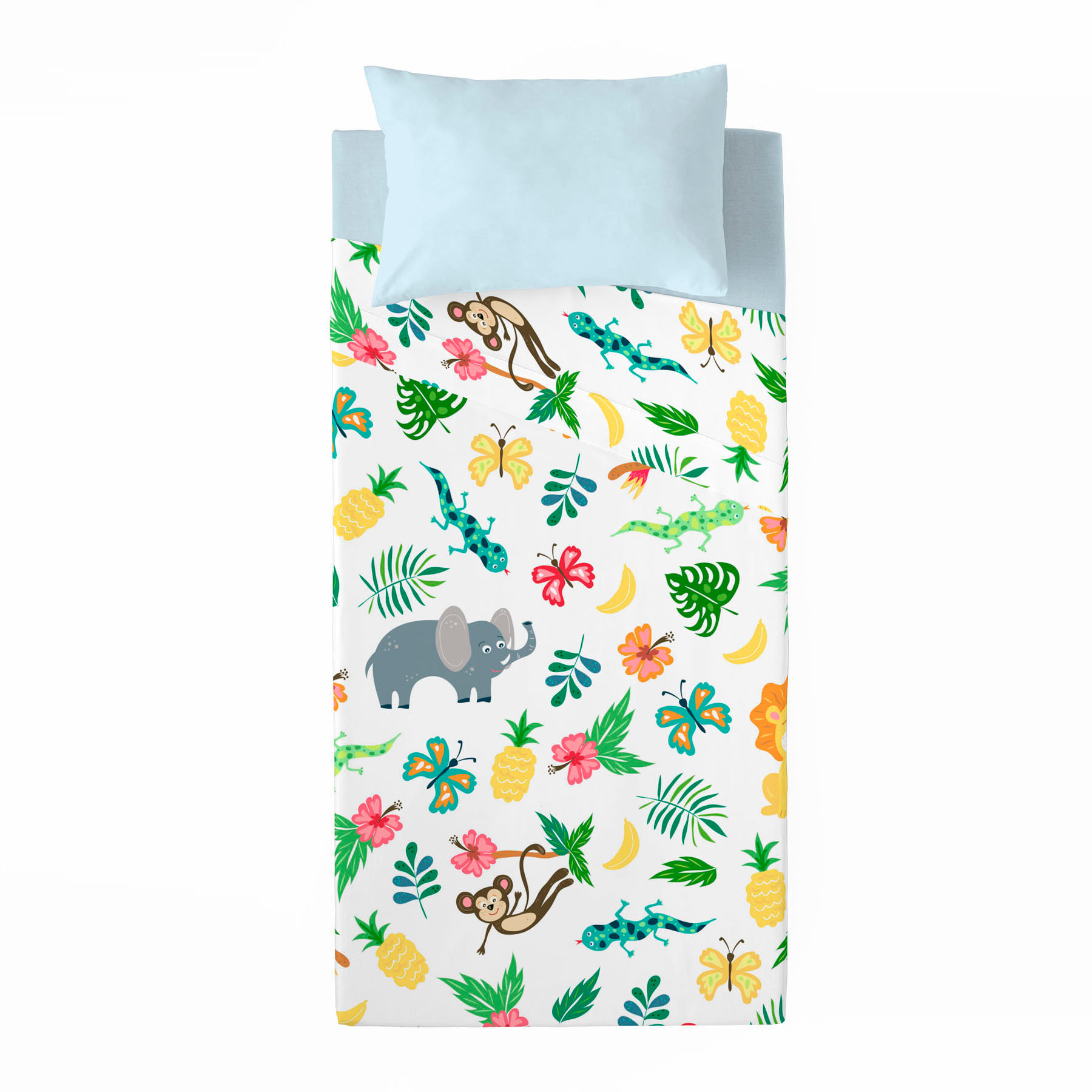 Costura - Juego de Sábanas Estampadas - Infantil - Incluye 1 Funda de Almohada - 100% Algodón - Jungle Exotic