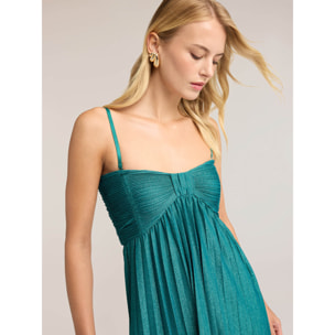 Motivi - Vestido largo plisado en jersey lurex - Verde