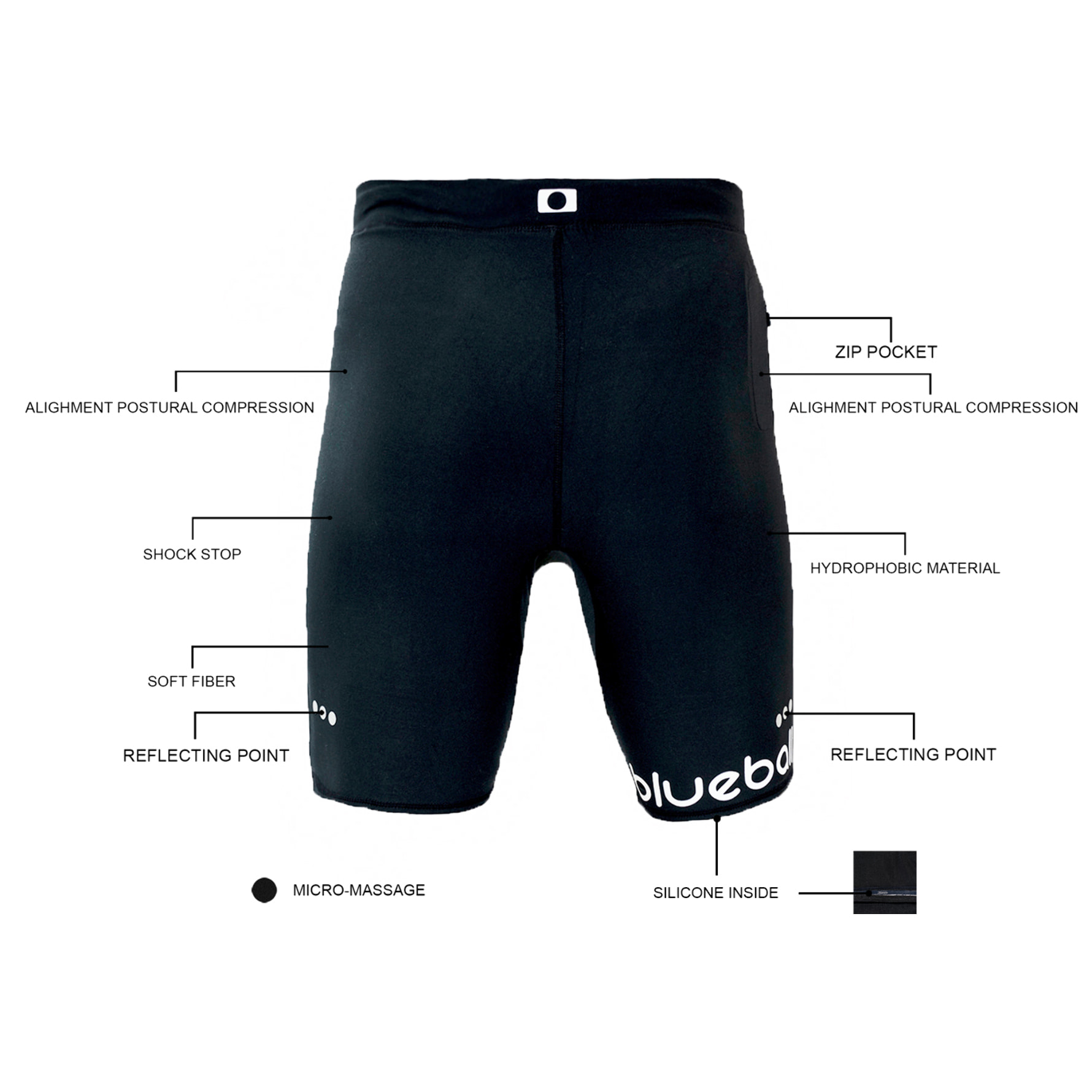 PANTALONCINI DA CORSA A COMPRESSIONE LACHY DA UOMO BLUEBALL IN NERO.