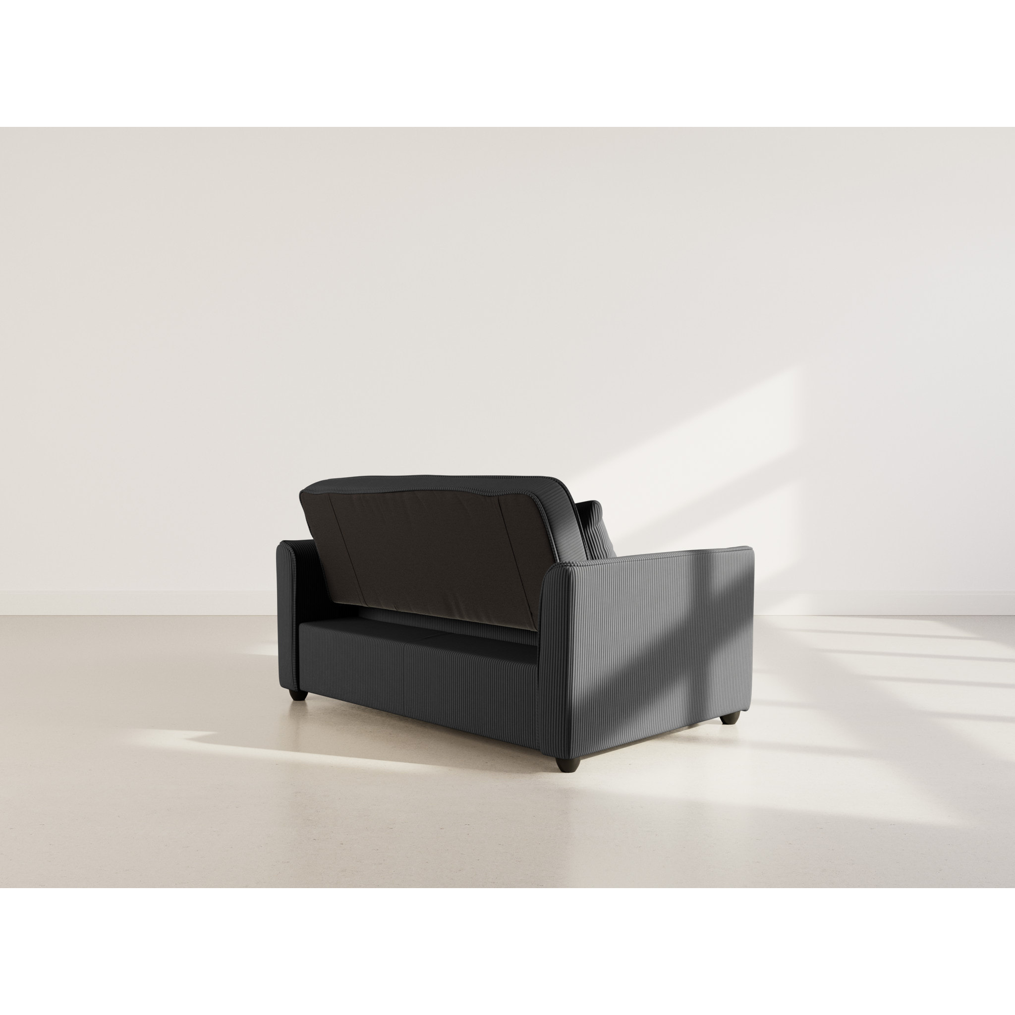 Ernest - Canapé droit 2 places convertible en velours côtelé - Noir