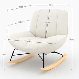 Rocking chair en tissu bouclette blanc cassé - Alvin