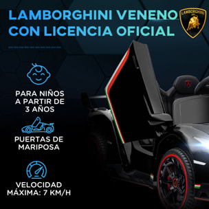 Coche Eléctrico Lamborghini para Niños de 3 a 6 Años Coche de Batería 12V Velocidad Max.7 km/h Puerta de Tijera con Control Remoto MP3 Luces y Cinturón de Seguridad 111x61x45 cm Negro