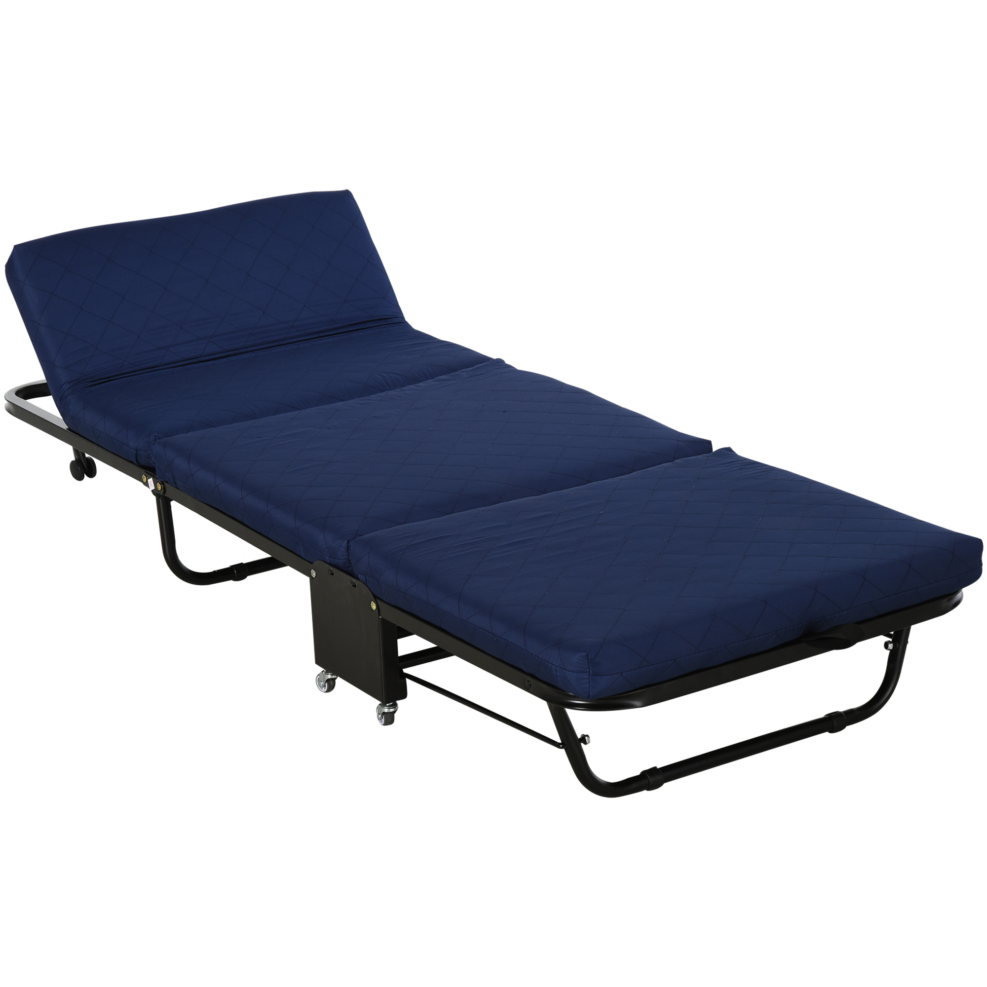 Cama Plegable Portátil Cabecera Ajustable en 5 Niveles de Ángulo 184x65x26cm Azul