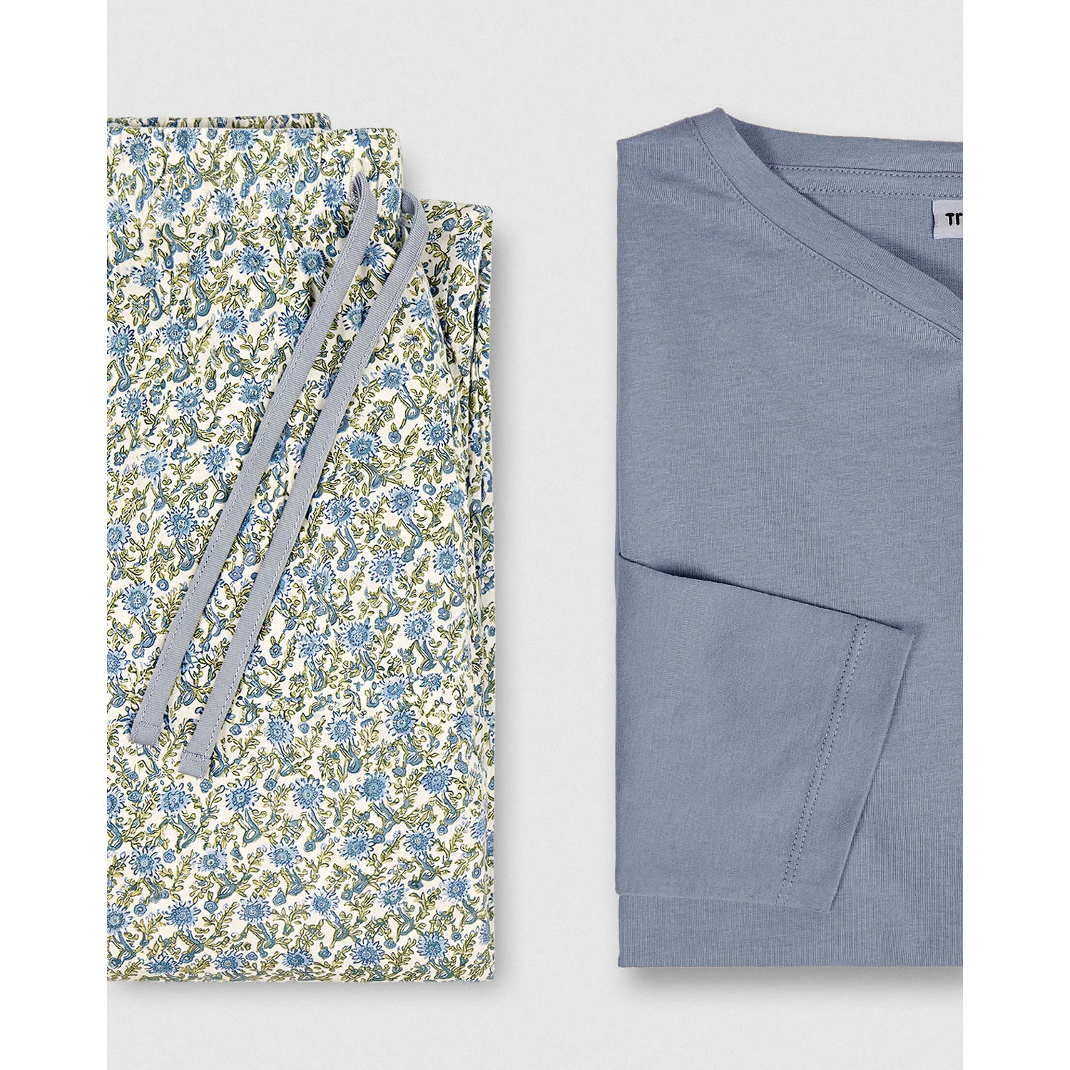 Pigiama lungo irene in cotone blu con scollo a v
