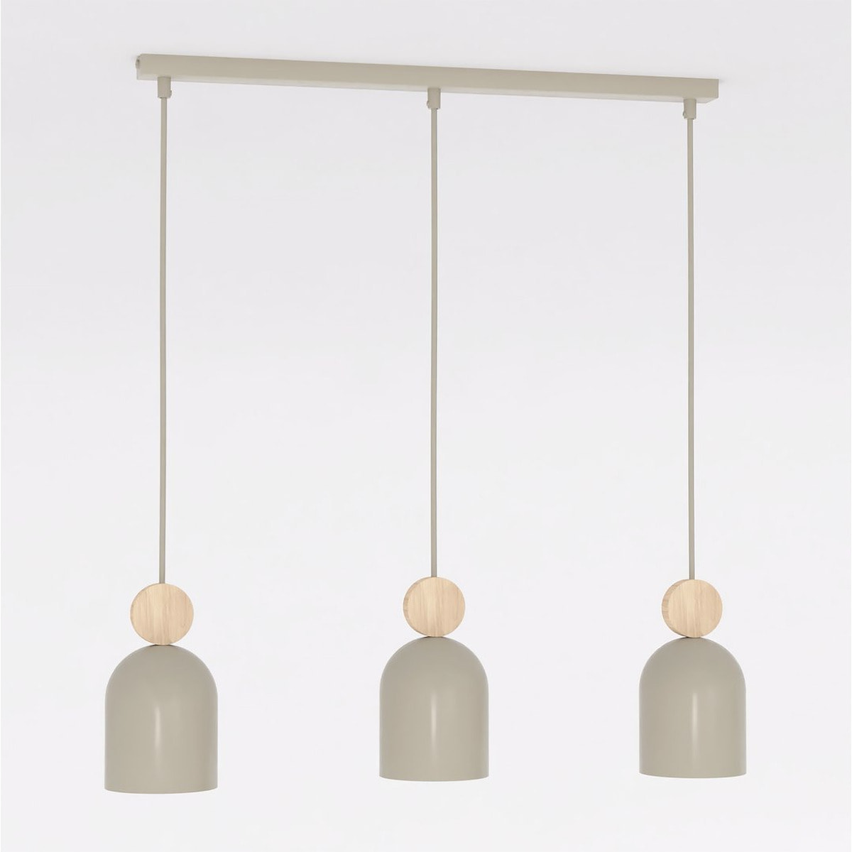 Lampada a sospensione Mesi in acciaio beige e legno